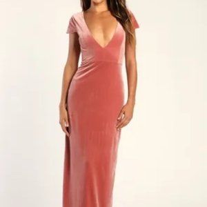 Feeling Flawless Dusty Rose Velvet V-Neck Maxi Dress XL